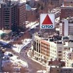 Kenmore Square and the landmark Citgo sign seen from the roof of the John Hancock Tower in Boston.